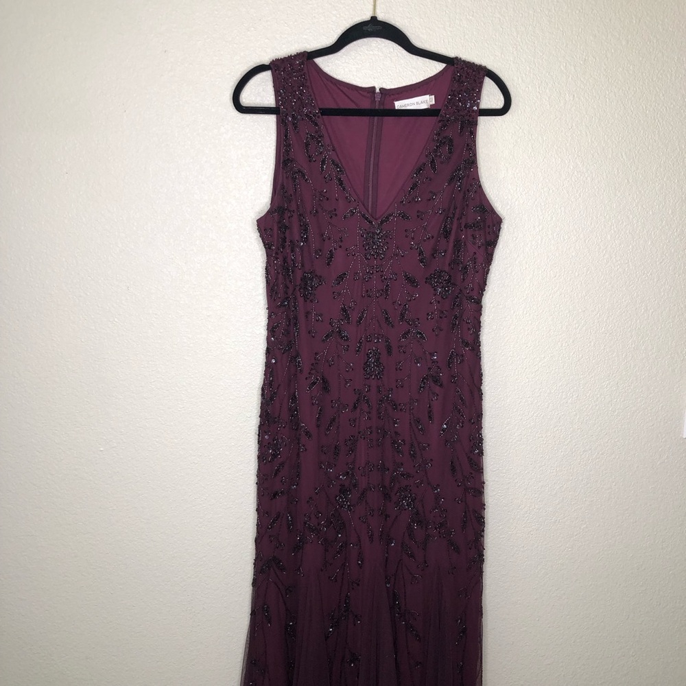 Cameron Blake Purple Beaded Evening A-Line Gown Sz 12 - Picture 9 of 10